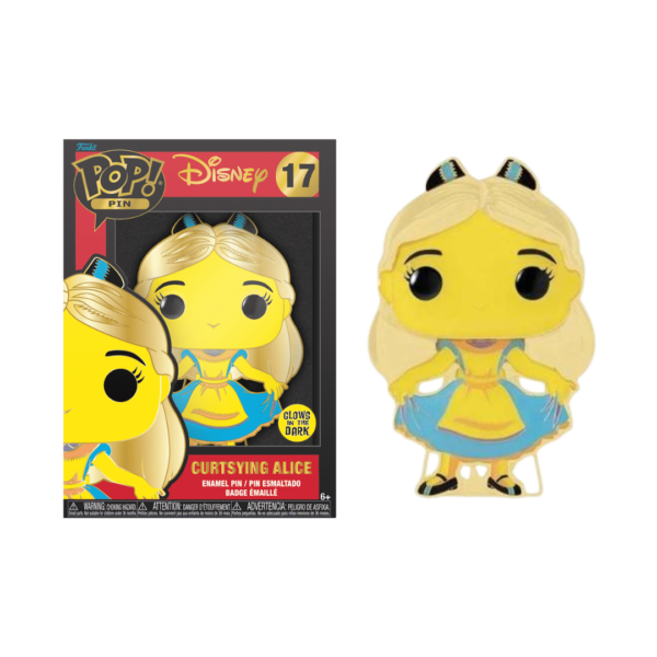 Funko Pop! Pin: Disney Alice - Curtsying Alice (Glows in the Dark) #17 Large Enamel Pin